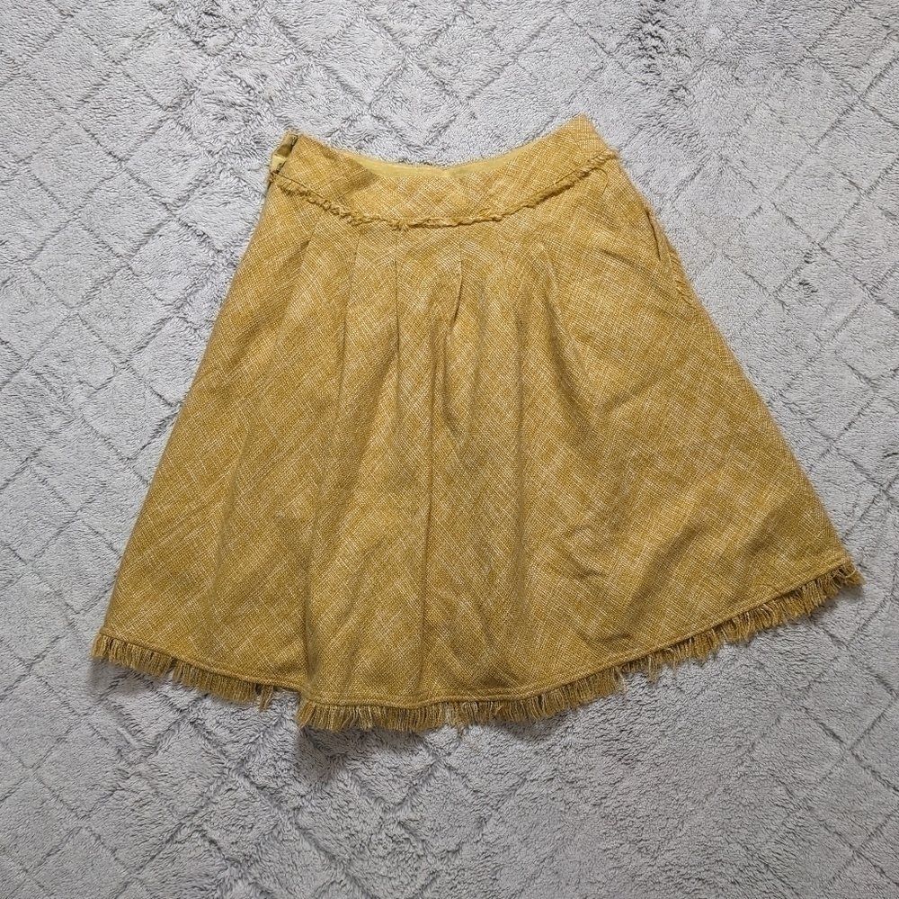 Anthropologie Maeve Skirt Women's 4 Buttered Yellow Tweed Mid Length Pockets - Picture 3 of 6